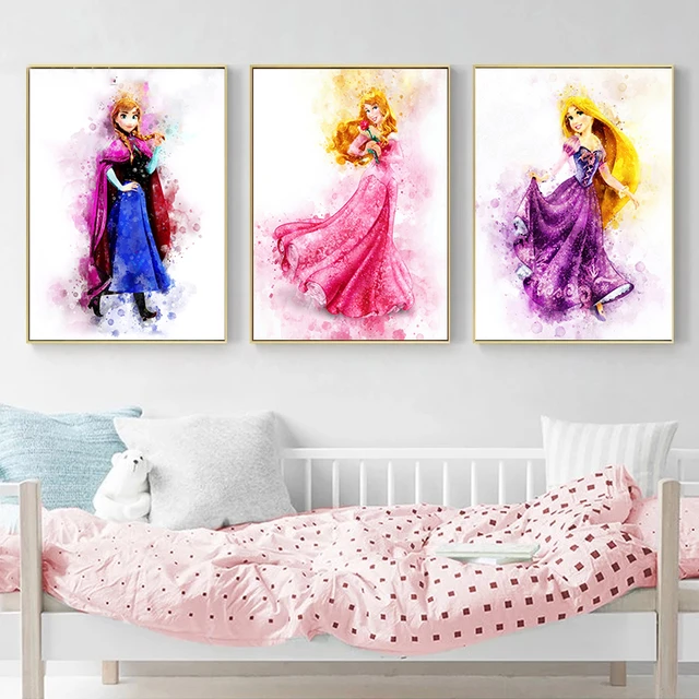 Arte dos desenhos animados da disney, tela em aquarela lilo e stitch,  pinturas de arte para parede do quarto, decoração de casa - AliExpress