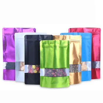 

100pcs/lot 7 colour Stand up Matt Aluminum Foil Window Ziplock Bag Doypack Coffee Powder Package Bag Frosted Window Gift Pouch