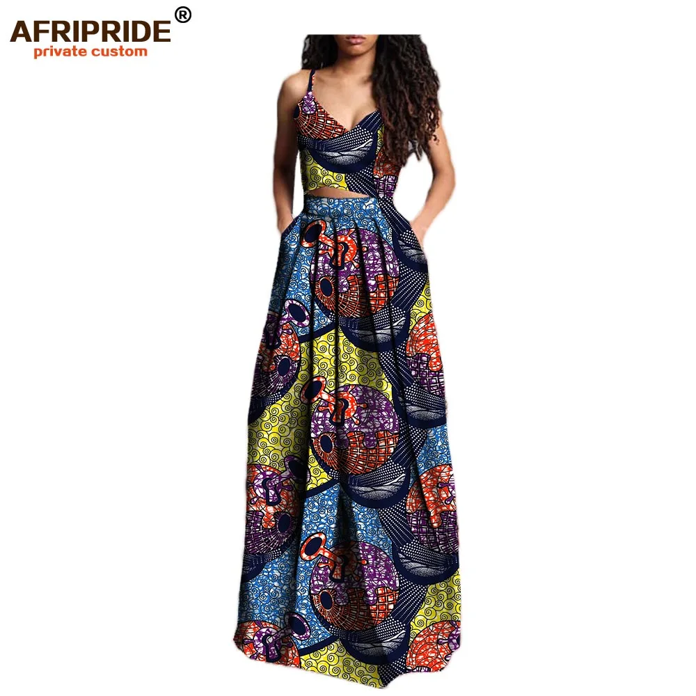 Летний костюм для женщин AFRIPRIDE частный пользовательский короткий топ без рукавов+ длинная Плиссированная юбка плюс размер чистой восковой хлопок A722629 - Цвет: 494