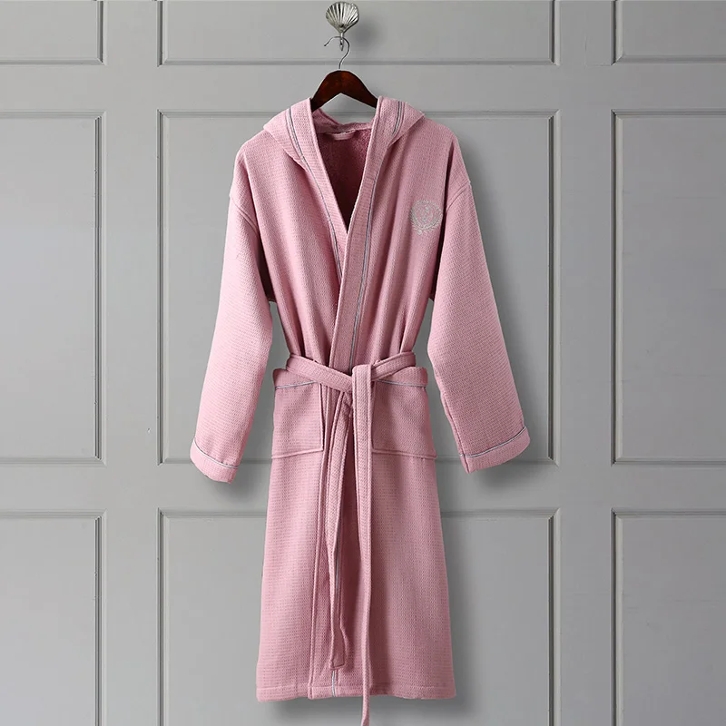 Зимние халаты для мужчин и женщин, хлопок, вафельный утолщенный пятизвездочный домашний банный халат, махровое полотенце, впитывающее банные халаты - Цвет: Lotus purple hooded