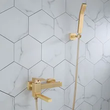 Juego de ducha de bañera Tuqiu montado en la pared grifo de bañera de oro cepillado, baño frío y caliente y grifos mezcladores de ducha de latón