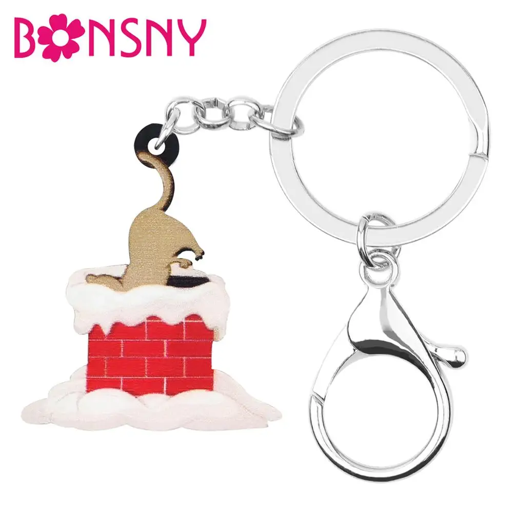 

Bonsny Acrylic Christmas Anime Hat Chimney Key chain Key Ring For Women Girls Bag Car Wallet Keychain Decorations Gift Accessory