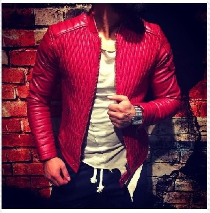 

2018 Autumn New Style MEN'S Red Stand Collar Leather Coat Europe And America Ouma Coat