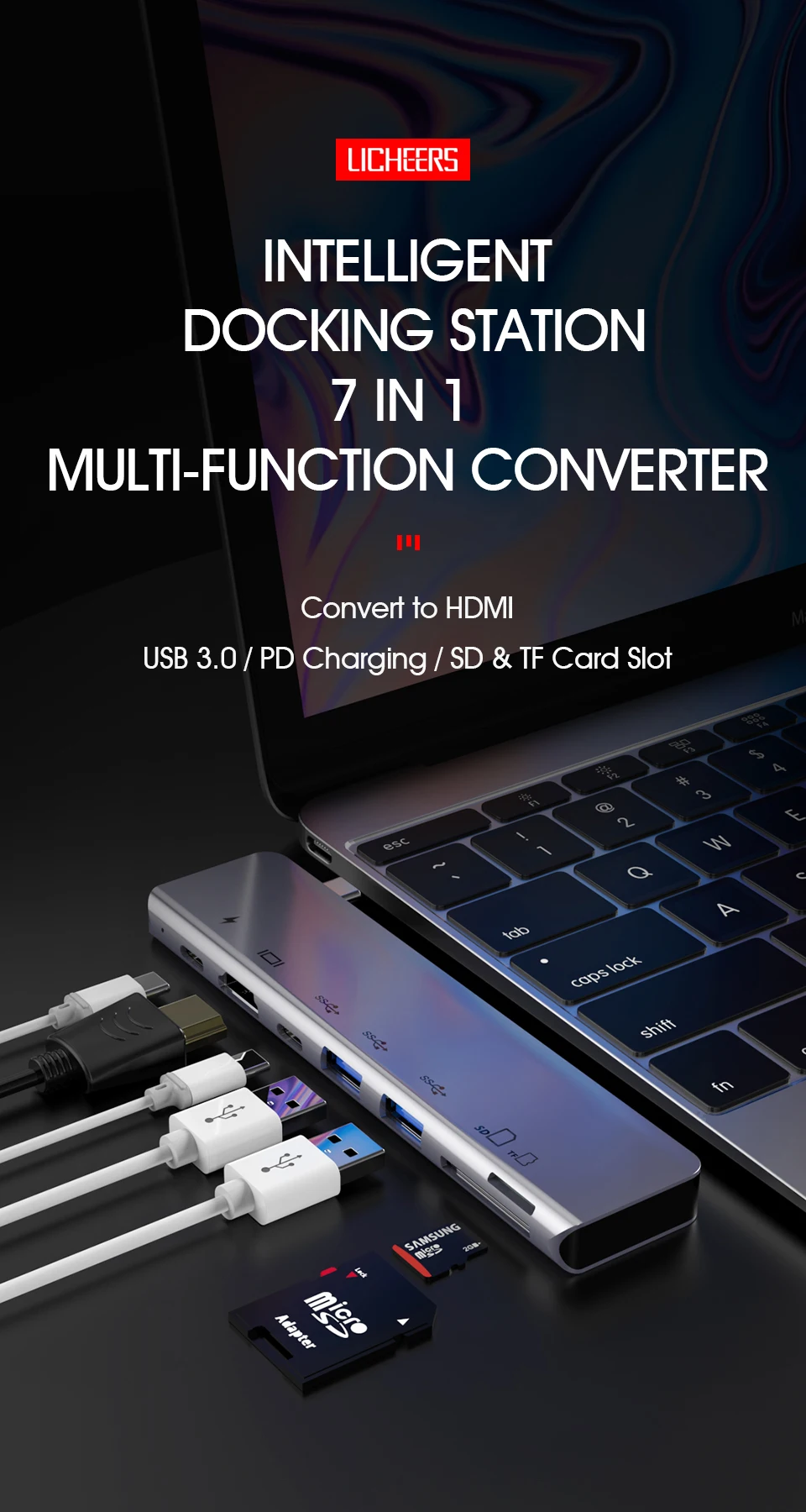LINGCHEN USB 3,0 type-C концентратор для PD Быстрая зарядка USB 3,0 портов type-C SD и TF карта Solt HDMI адаптер 4K для MacBook Pro Xiaomi Air