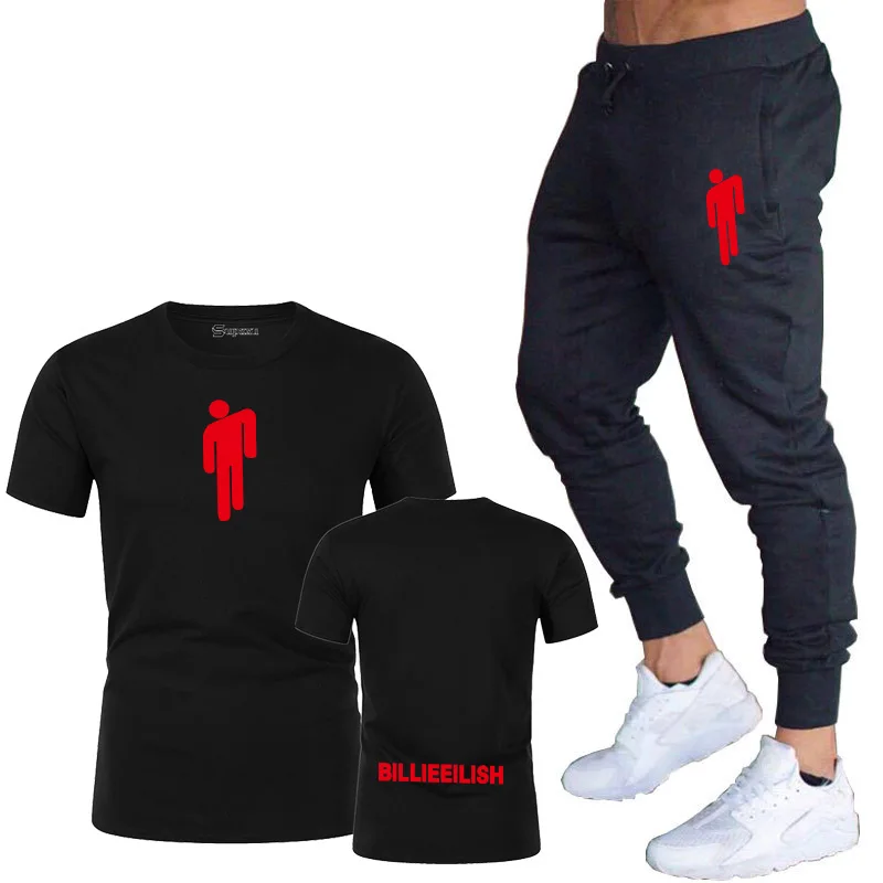 Футболка из хлопка, топ, XS-2XLBillie, с надписью Eilish, для дома, Мужская футболка, штаны,, новая летняя футболка, спортивный комплект - Цвет: black