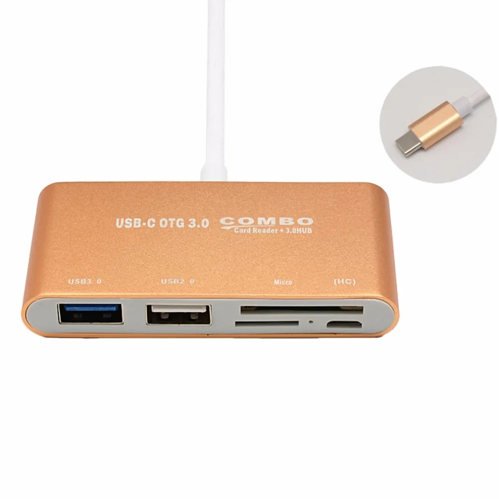 Тип-c интерфейс кардридер Поддержка USB 3,0 концентратор безопасности цифровая карта памяти TF кардридер Алюминиевый сплав Многофункциональный