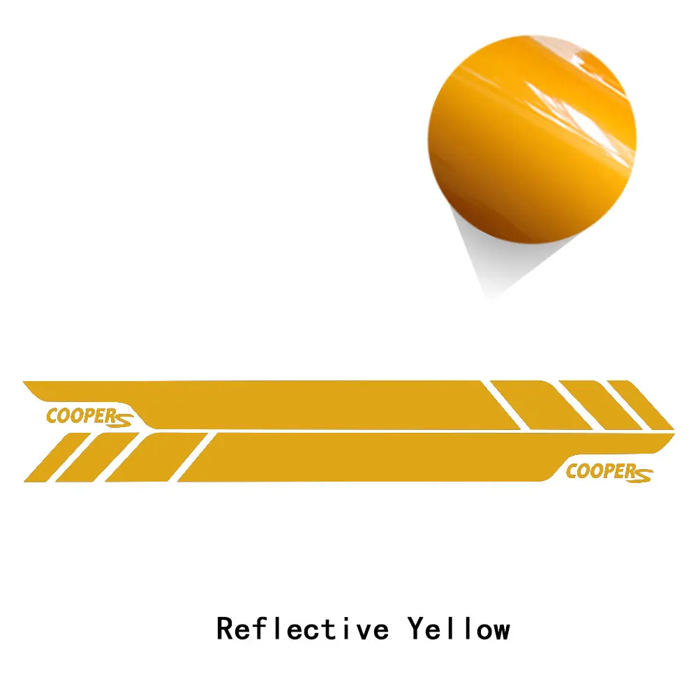 reflective yellow 2 шт. автомобильный Стайлинг Cooper S графика виниловая наклейка гоночная дверь боковые полосы наклейка для MINI Cooper S Clubman F54 JCW аксессуары - Название цвета: reflective yellow