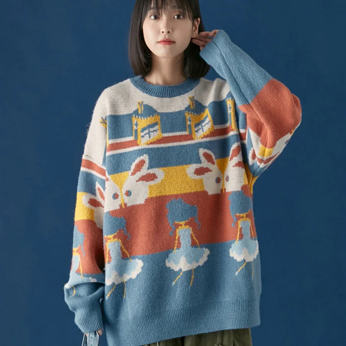 

Sweater Women Autumn And Winter Wear Korean Loose Pullover Japanese Round Neck Sweater Thick Warm And Lazy Fashion Clothes