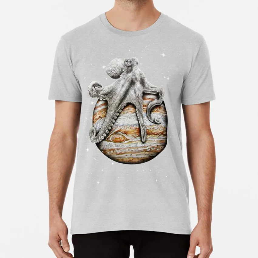 Celestial Cephalopod футболка карандаш Осьминог морской житель животных космическая планета юмором surreal surреалистичность странные - Цвет: Серый