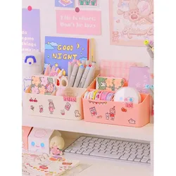 Caja de almacenamiento de escritorio Simple Ins, caja de acabado de cosméticos para dormitorio de estudiantes, de algodón, maquillaje japonés, artículos diversos, color rosa
