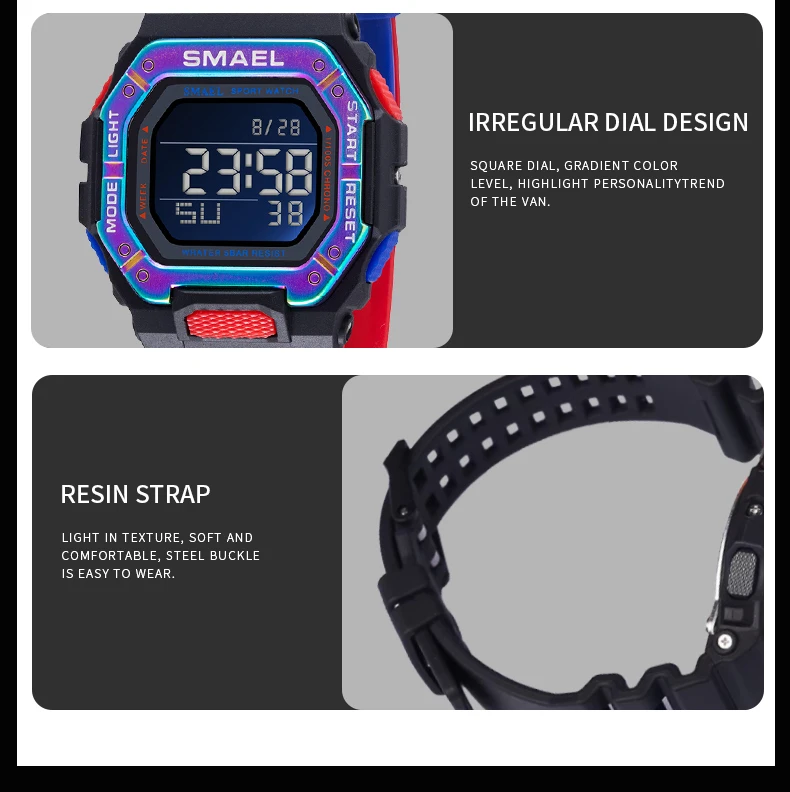 SMAEL Digital Watch for Men 50m Waterproof LED Display Auto Date Electronic Wristwatch Military Sport Watches Men's часы мужские