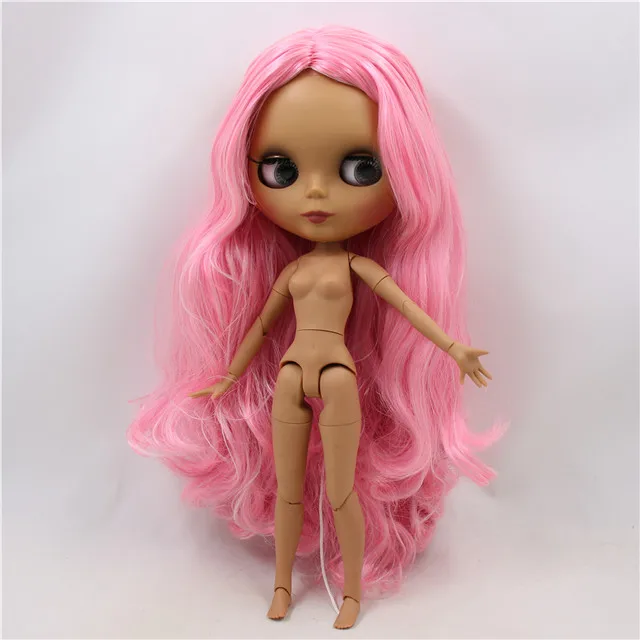 Neo Blythe Doll with Pink Hair, Dark Skin, Matte Cute Face & Custom Jointed Body 1