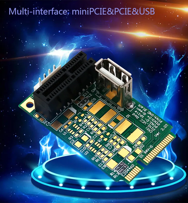 BTBcoin добавить на карты Mini PCI-E для PCI Express 1X Riser Adapter 4Pin вход питания Поддержка USB 2,0 передача данных до 480 Мбит/с