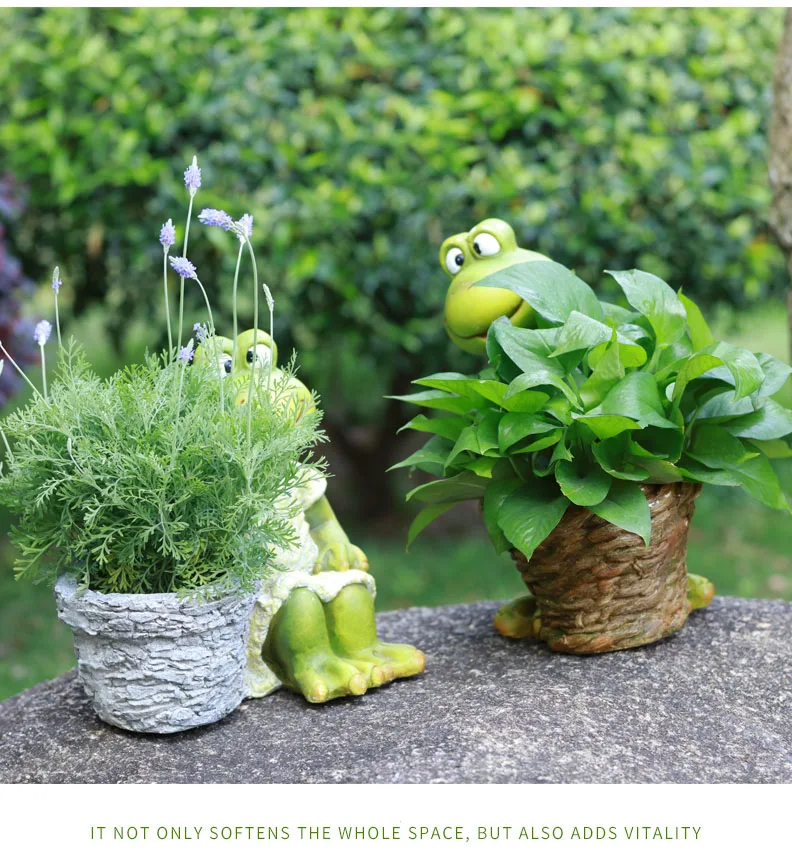 Mr Frog, держащая корзину цветочных горшков, статуя, открытый сад, Декоративная скульптура животного для домашнего стола, садовый декор, украшение