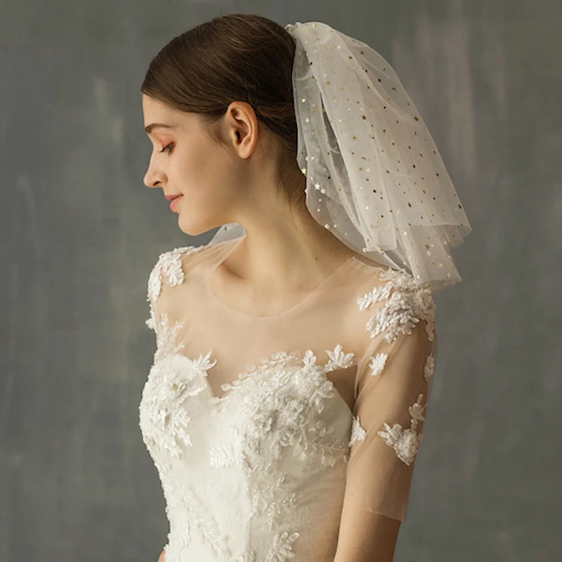 

Bridal veil stars sequins short wedding veil multi-layer self-made hair comb wedding dress accessories