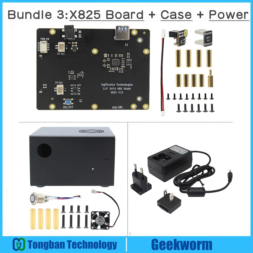 Raspberry Pi X825 SSD и HDD SATA, совпадающий металлический чехол+ переключатель+ крутой вентилятор, сотовый корпус для X825 Raspberry Pi 4 Модель B X735 - Цвет: Bundle 3