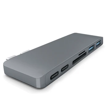 

6 in1 Dual Plug Adapter Charging&Reader USB C Hub Splitter 3.0 Type-C for Apple Macbook Pro Mac PC Laptop