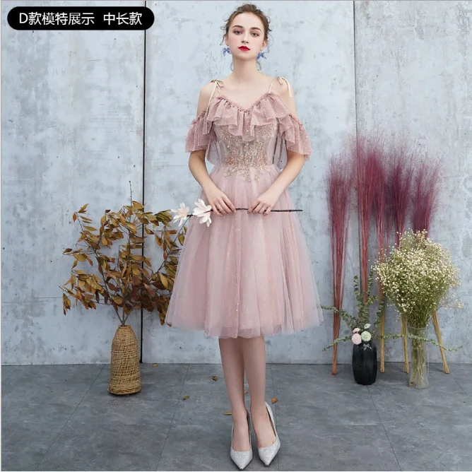 Pink D-Short Вечерние платья элегантные трапециевидные длинные шифоновые женские модные вечерние платья - Цвет: Pink D-Short