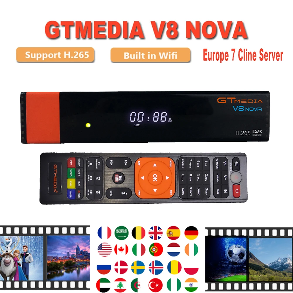 Рецептор Gtmedia V8 Nova Встроенный Wi-Fi питание от freesat v8 супер DVB-S2 Европе Cline в течение 2 лет ТВ-приставка такая же как V9 super 7clines