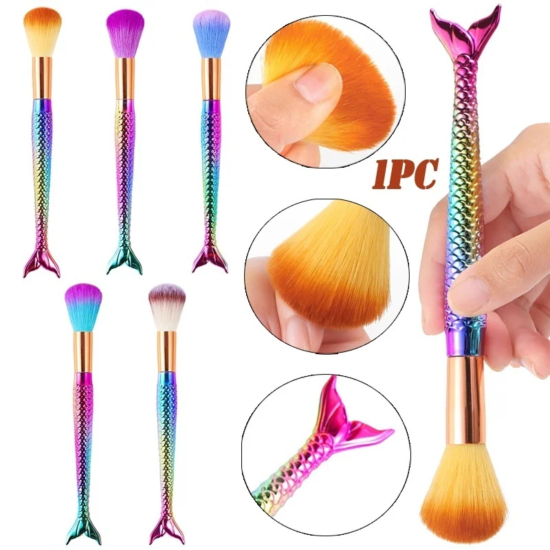 

1PC Mermaid Nail Brush Dust Powder Cleaning Remove Nail Art Soft Acrylic Clean Brush for Manicure Pedicure Fish Skin Nail Tool