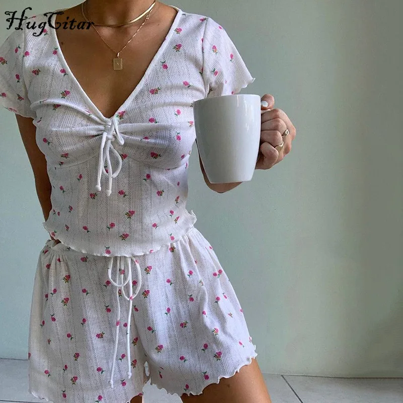 Женский спортивный костюм Hugcitar комплект из двух предметов короткий топ с