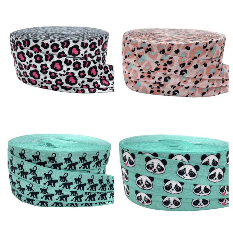 

10Yards 16mm Leopard Orangutan Panda Print Animal Fold oever Elastic bands for Handmade Craft headband Hair ties Hair Accessory