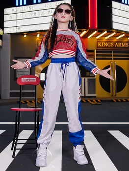 

Children Hiphop Paillette Jacket Woman Loose Hiphop Suit Girl Autumn Sir Dance Dance Show party dancewear