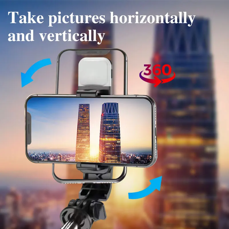 Selfie Stick Wireless Bluetooth Compatible Foldable Mini Tripod for Phone with Fill Light Shutter Remote Control for Ios Android