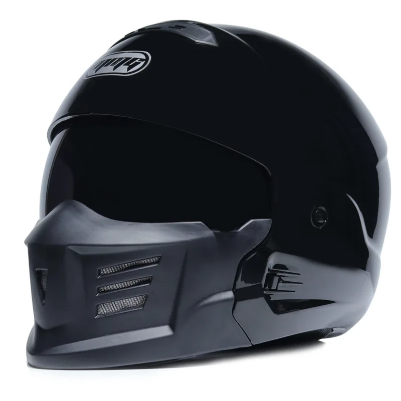 Точечный шлем скорпиона мужской мотоциклетный Ретро анфас шлем локомотив персональный комбинированный воин шлем - Цвет: Bright black monochr