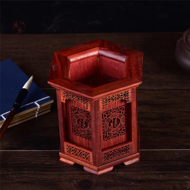 

Novel and Funny Toy Scarlet Acid Branch Square Hollow Carving Pen Holder Solid Wood Ornaments Chinese Style Office Gifts