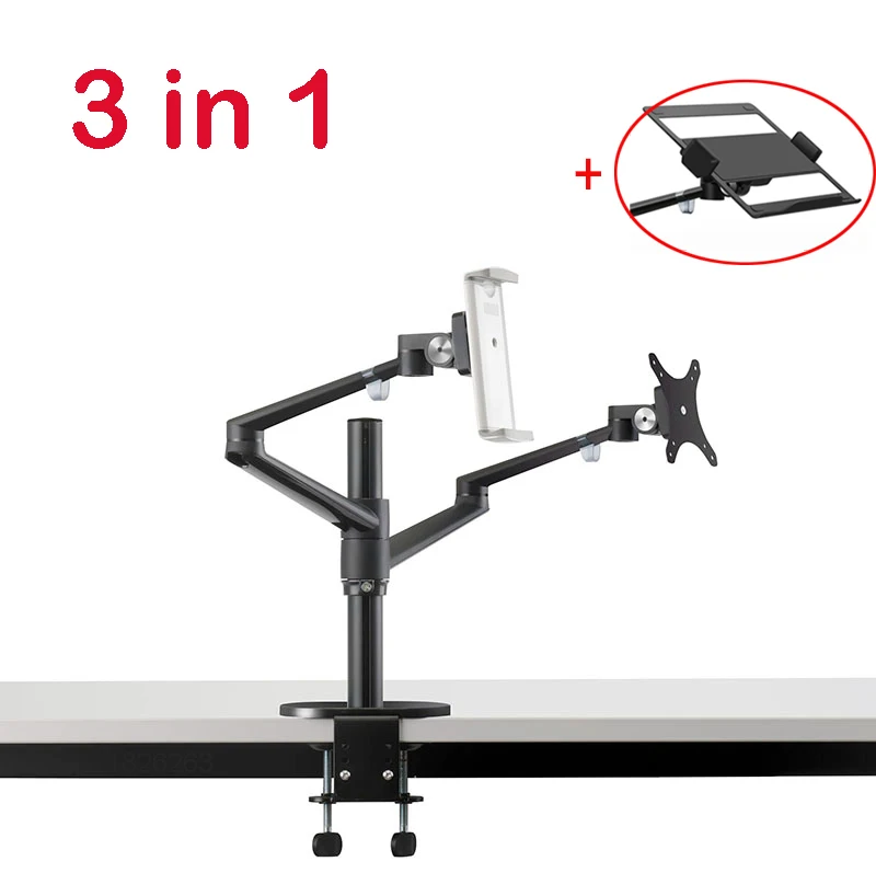 3 em 1 Suporte + 10-17 Suporte + 14 Alumínio Altura Ajustável Desktop Braço Duplo 17-32 Polegada Monitor Portátil Tablet Montagem Ol-3t - Imagem 4
