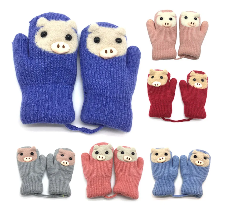MLTBB новые зимние перчатки для мальчиков и девочек, вязаные бархатные веревочки, висящие на шее, теплые детские перчатки, рукавицы мультфильмы, милые детские перчатки