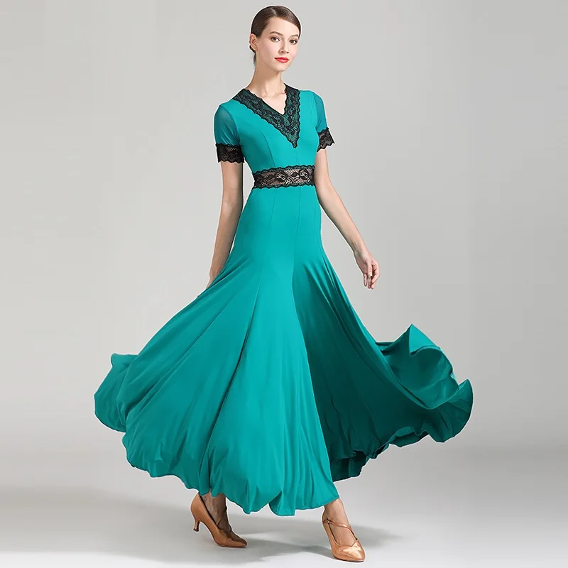 Длинное бальное платье, стандартные женские бальные платья для танцев, испанское платье, одежда для Бальных тренировок, платье для фламенко, кружевные костюмы - Цвет: Blue