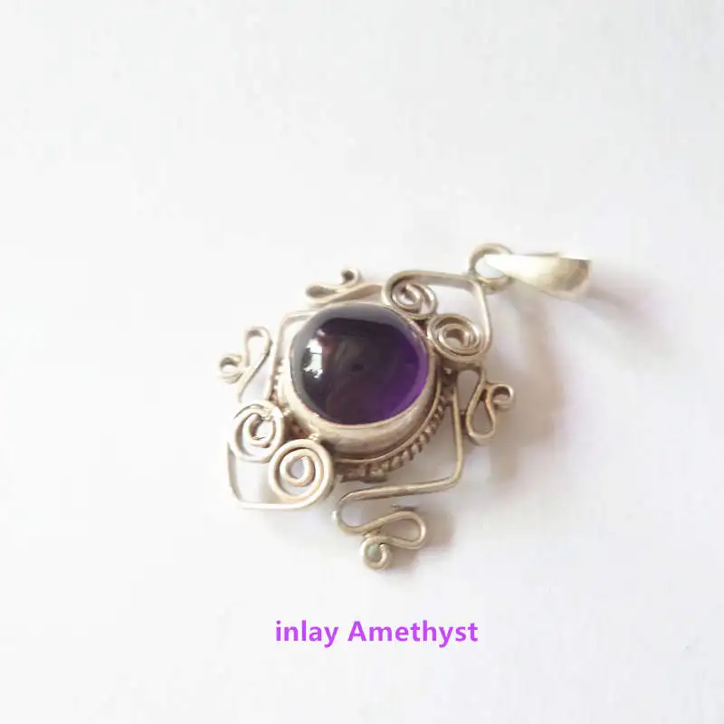 2. Amethyst T9031 Nepal Hand 925 серебряные ювелирные изделия инкрустированные натуральным полудрагоценным камнем бусины амулеты винтажный кулон «лягушка» мульти дизайн - Окраска металла: 2. Amethyst