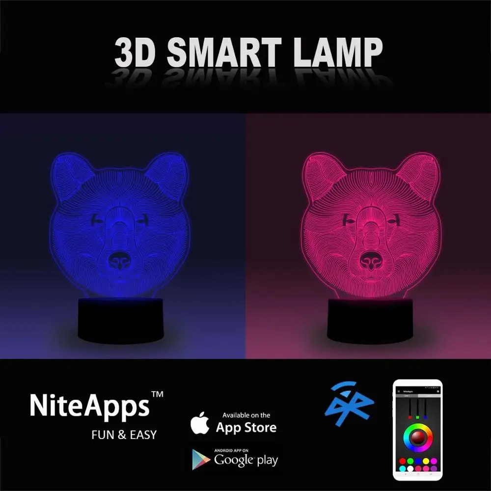 NiteApps 3D голова медведя светодиодный ночник настольная лампа Иллюзия подарок на день рождения приложение/сенсорное управление