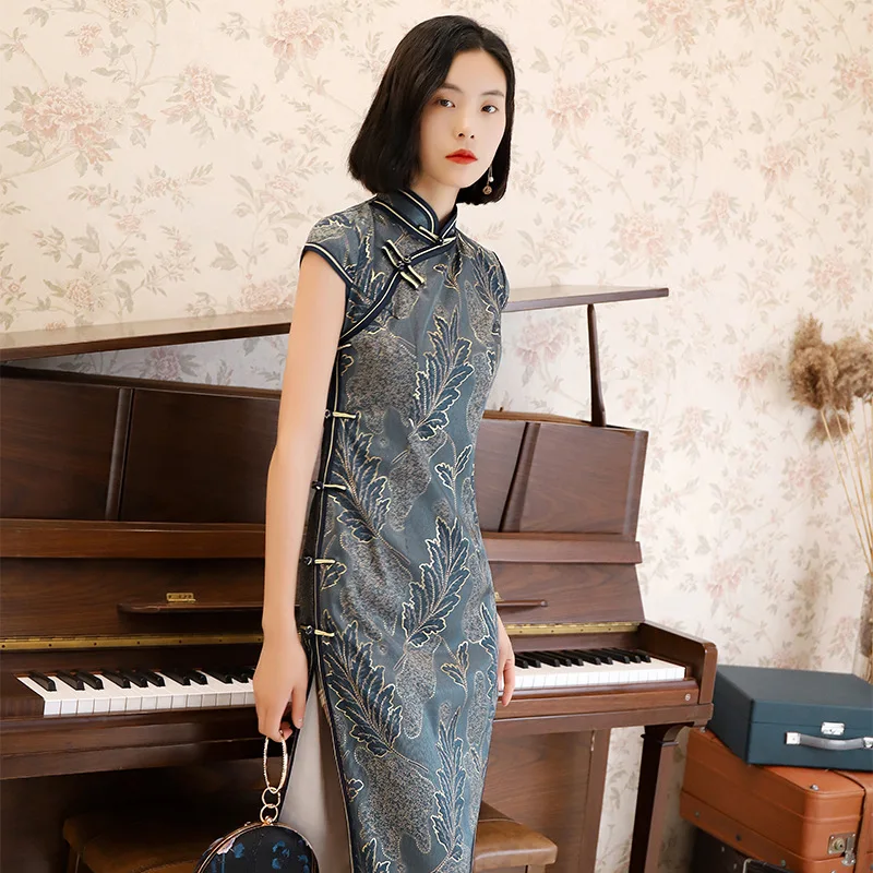 Китайское традиционное шелковое платье Cheongsam, длинное, ручная работа, на пуговицах, Qipao Vestido, восточные Платья для вечеринок, большие размеры 4XL
