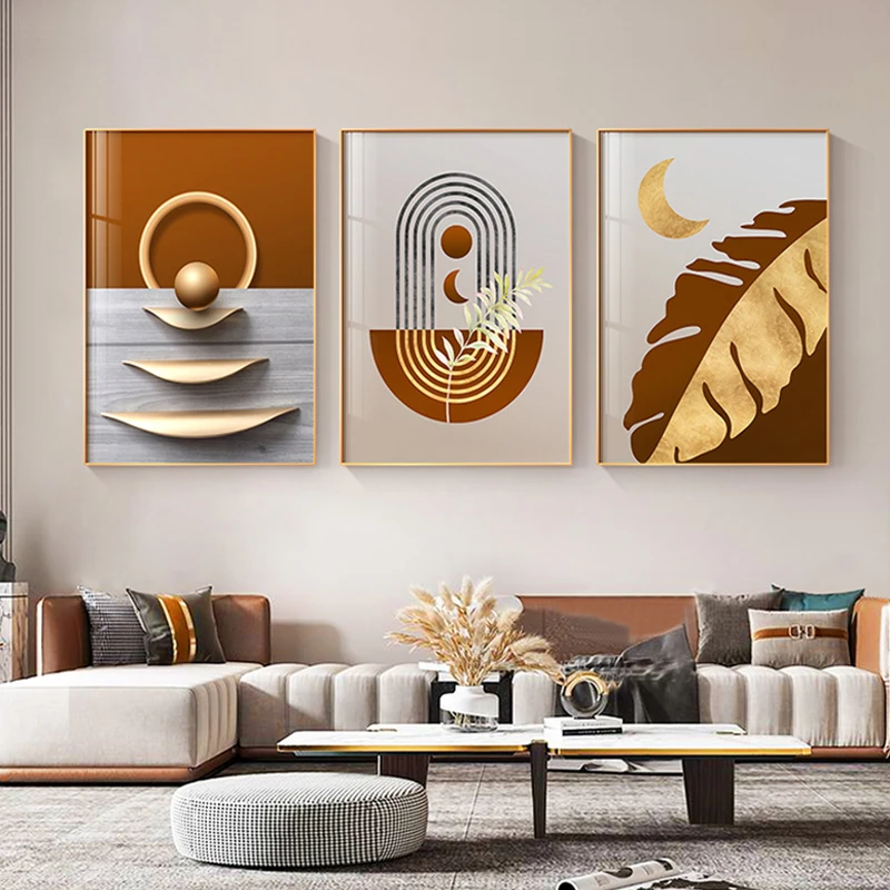 

Nordic Golden Abstract Plant Leaf Wall Art Canvas Painting Luxury Geometric Poster Print Wall Picture for Living Room Home Decor