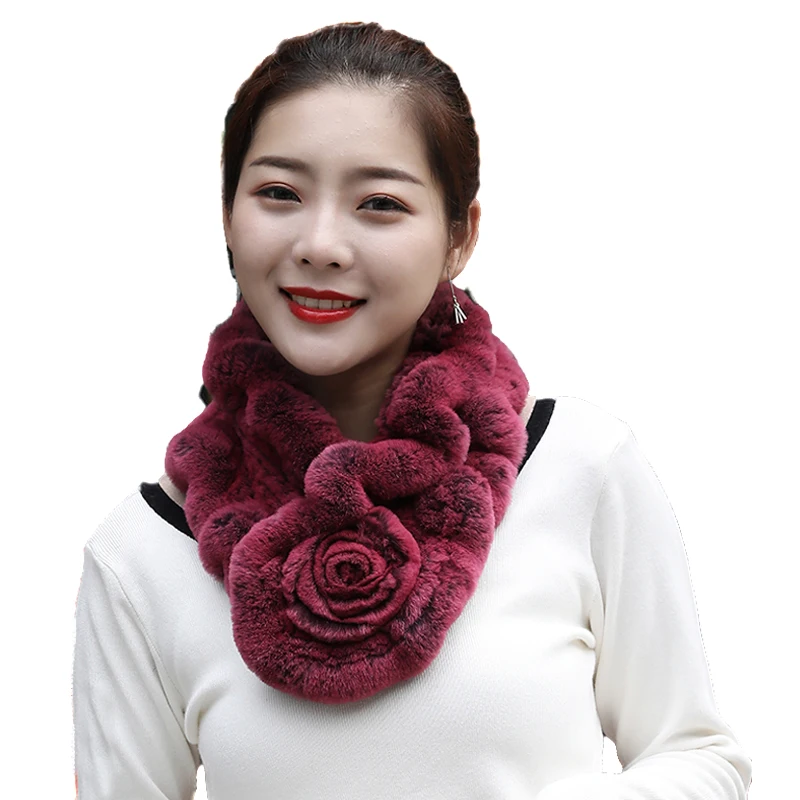 Winter Fur Scarf For Women Real Rex Rabbit Fur Neckerchief Ruffled Handmade Fluffy Soft