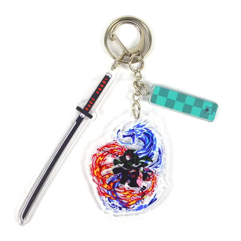 Anime Demon Slayer Kamado Tanjirou Kimetsu No Yaiba Pendant Keychains Acrylic Cartoon Key Chain Decoration Keyring Prop Gift
