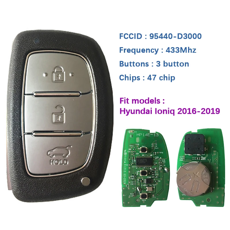 Оригинальный/послепродажный ключ CN020067 с 3 кнопками чип 433MZ 47 2016-2017 Hyundai Tucson Smart Key