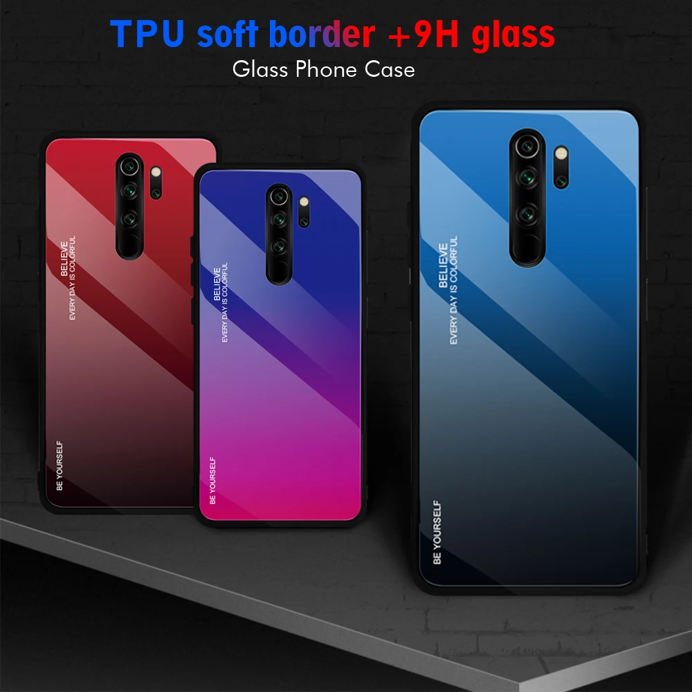 Чехол с градиентным закаленным стеклом для Xiaomi Redmi Note8 Pro 8 8A противоударный чехол