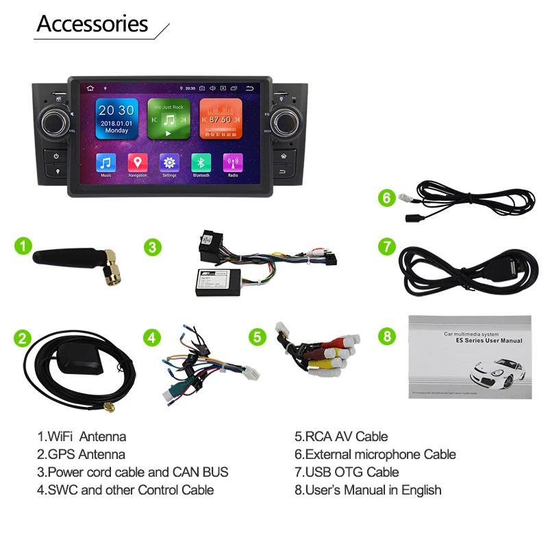 Sale Android 9.0 Octa Core 4G RAM 64G ROM GPS Navigation 7 " Car DVD Multimedia for Fiat Grande Punto/Linea 2007-12 with Radio/BT/RDS 20