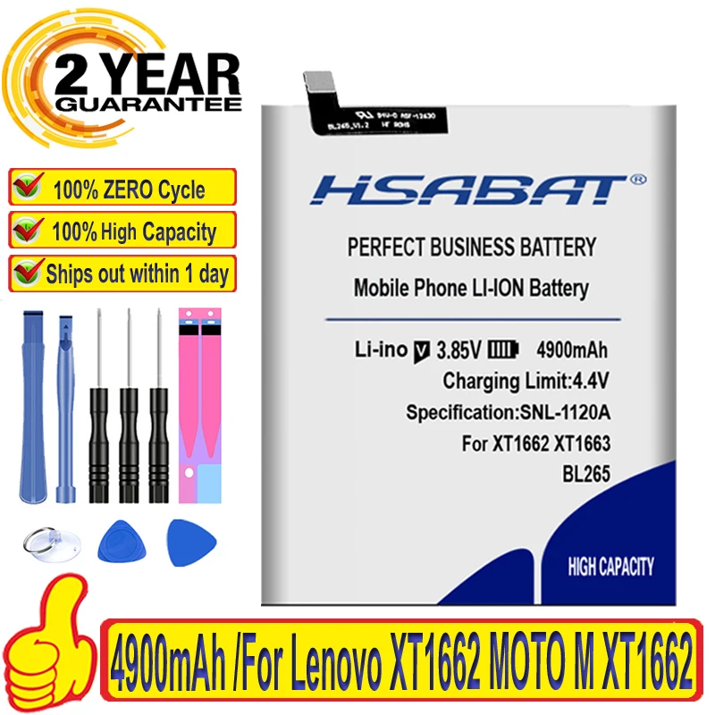 100% новый аккумулятор HSABAT BL265 4900 мАч для Lenovo XT1662 MOTO M XT1663 с номером