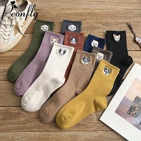 PEONFLY 1 Pair Autumn Winter Cotton Socks Women Cute Cartoon Embroidery Dog Printed Calcetines Casual Women Cotton Socks