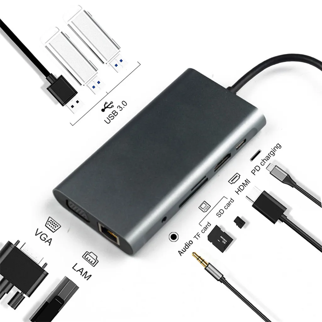 Мульти USB 3,0 type c к одиночному/двойному HDMI VGA RJ45 type c к 2 hdmi pd sd tf Аудио VGA 1080P 11 в 1 usb-хаб Новинка z1126