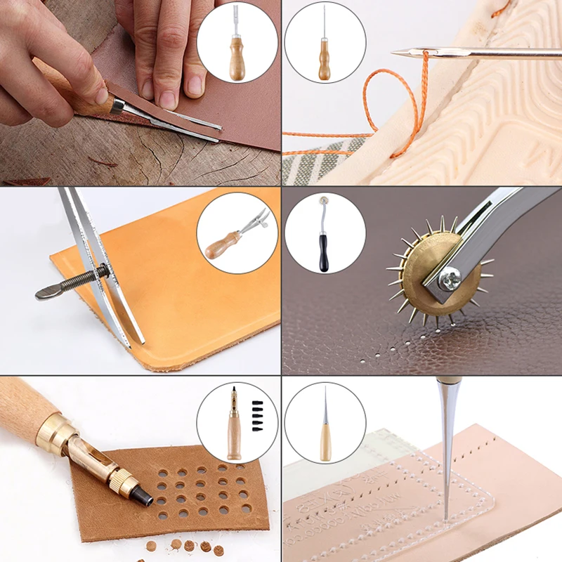 LMDZ Leather Craft Tools Kit Hand Sewing Stitching Punch Carving Work  Saddle Leather Craft Accessories DIY leather tools