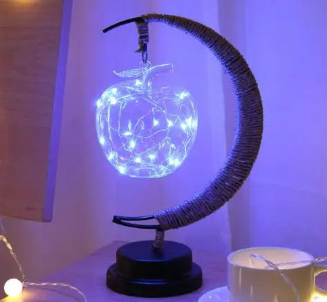 apple USB источник питания Led звезды луна ночник Apple Pretty flash пеньковый Канат ручной работы кованый железный светильник украшение дома лампа - Испускаемый цвет: apple