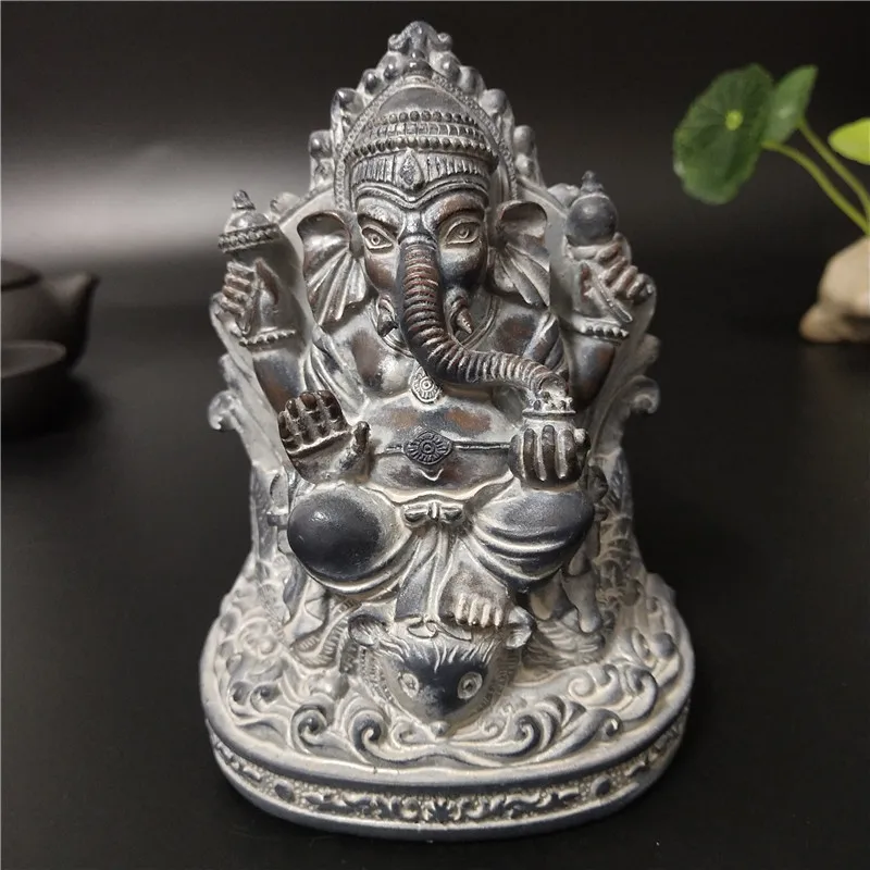 12cm Ganesha Statue Buddha Elephant God Sculptures Handmade Brown Resin