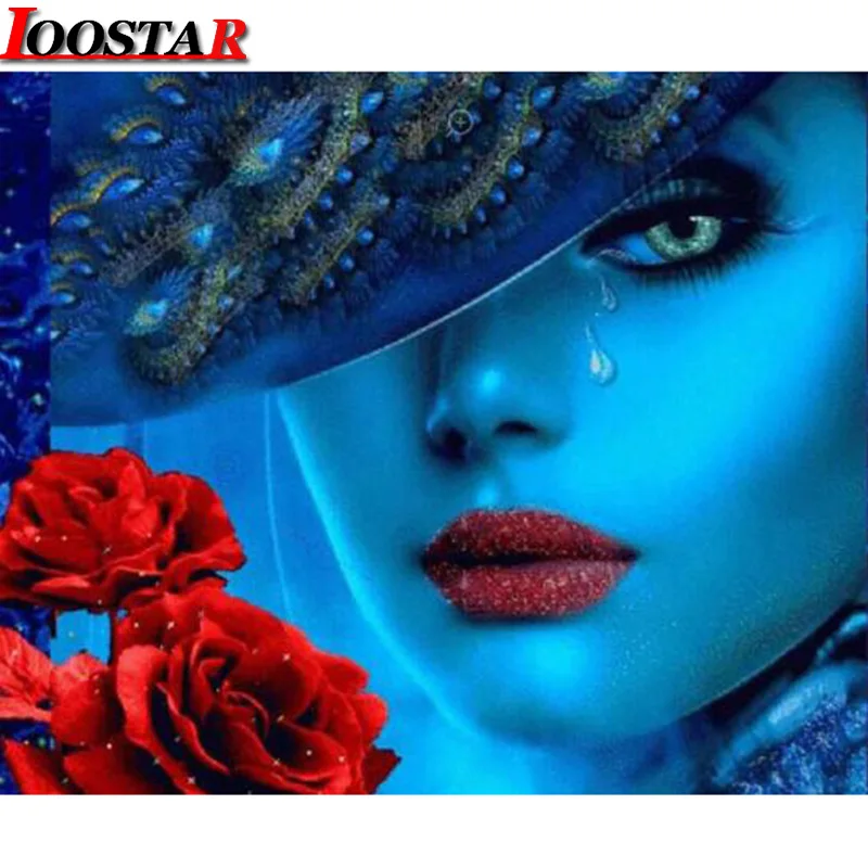 daimond-painting-rose-Blue-face-woman-DIY-diamond-painting-cross-stitch-crystal-round-Old-couple-picture