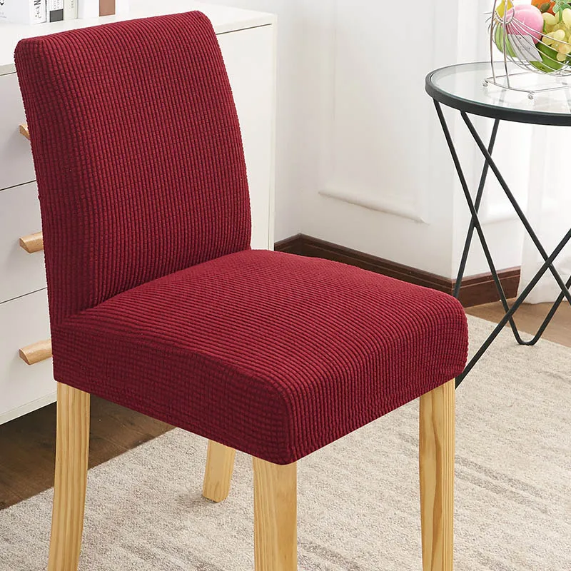 Бургундия Крышка обеденного стула Slipcover стрейч Утолщаются жаккардовые спандекс толстые кукурузные зерна для столовой низкая короткая задняя накидка для сиденья - Цвет: Бургундия